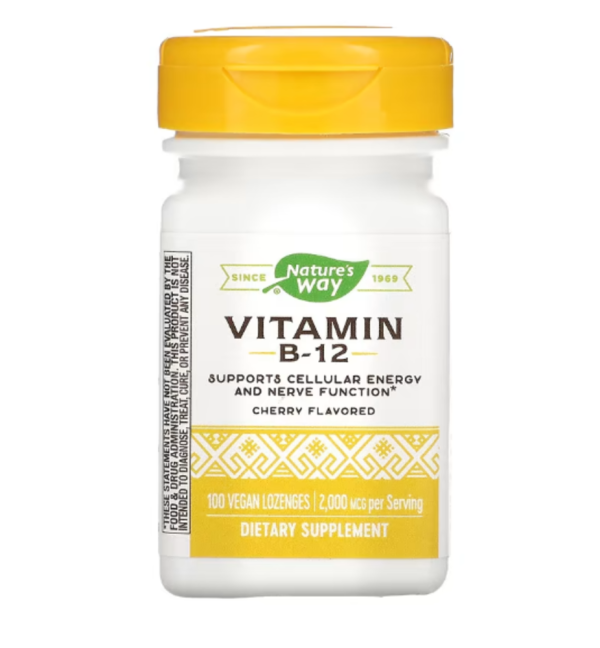 Nature's Way, Vitamin B-12, Cherry, 2,000 mcg, 100 Vegan Lozenges