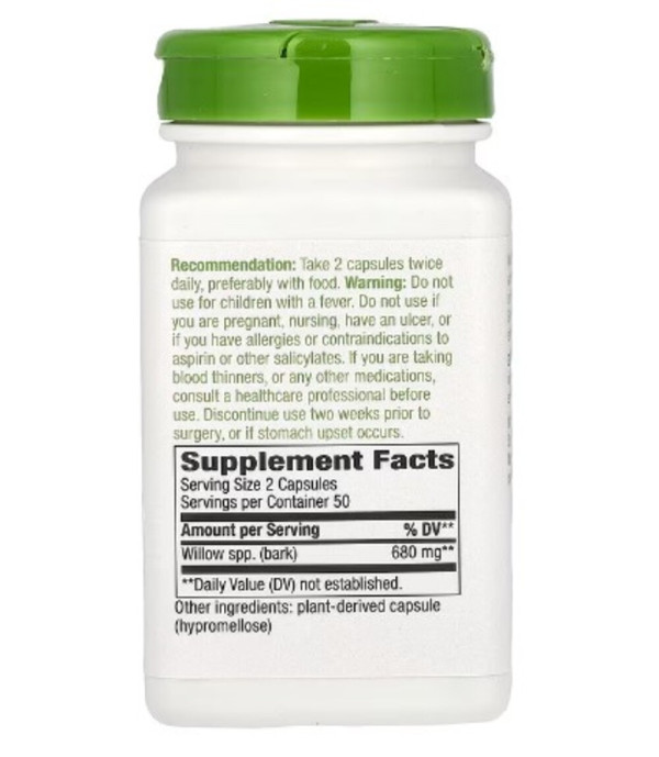 Nature's Way, Willow Bark, 680 mg, 100 Vegan Capsules (340 mg per Capsule)