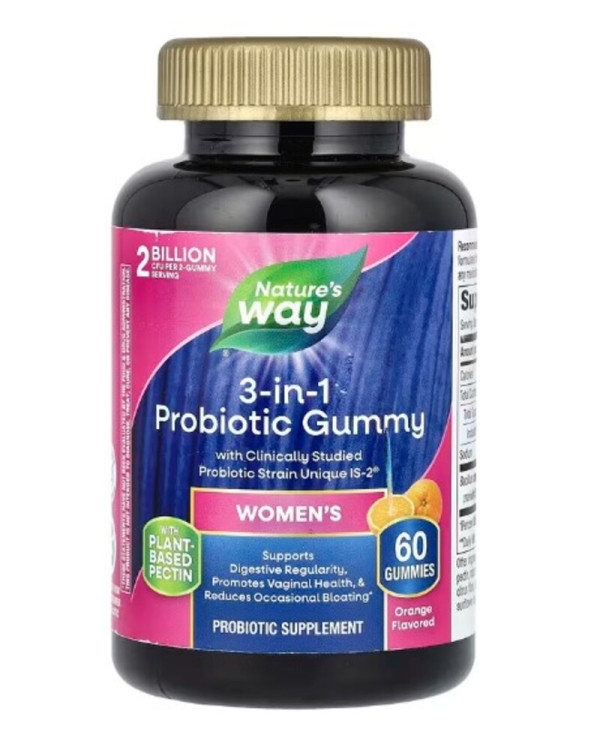 Nature's Way, Women's 3-in-1 Probiotic Gummy, Orange, 2 Billion CFU, 60 Gummies, (1 Billion CFU per Gummy)
