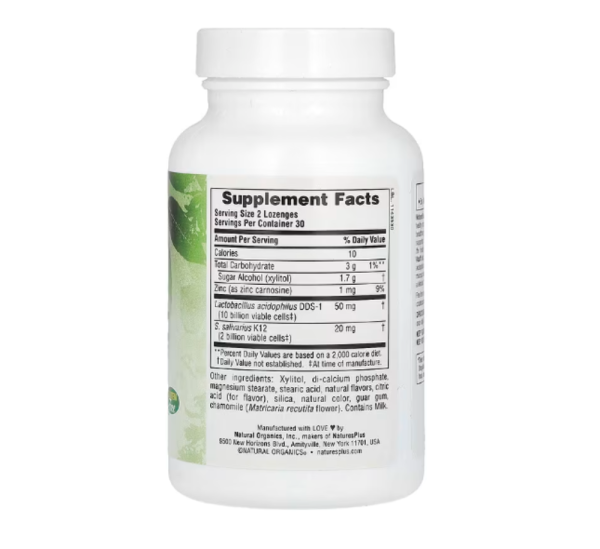 NaturesPlus, Adult's Ear, Nose & Throat Lozenges with K12 Probiotics, Natural Tropical Cherry-Berry, 60 Lozenges