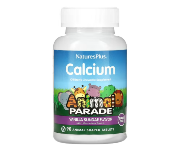 NaturesPlus, Animal Parade, Calcium Children’s Chewable Supplement, Vanilla Sundae, Sugar Free, 90 Animal-Shaped Tablets