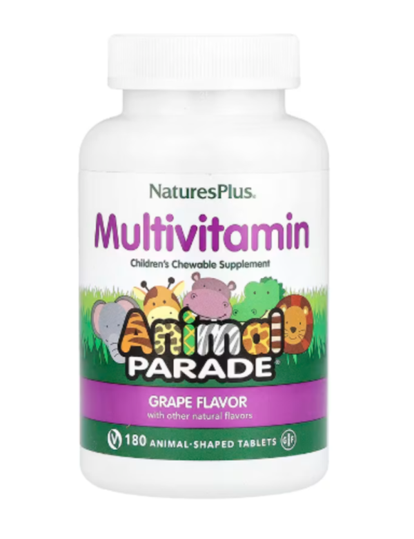 NaturesPlus, Animal Parade®, Children's Chewable Multivitamin, Grape, 180 Animal-Shaped Tablets