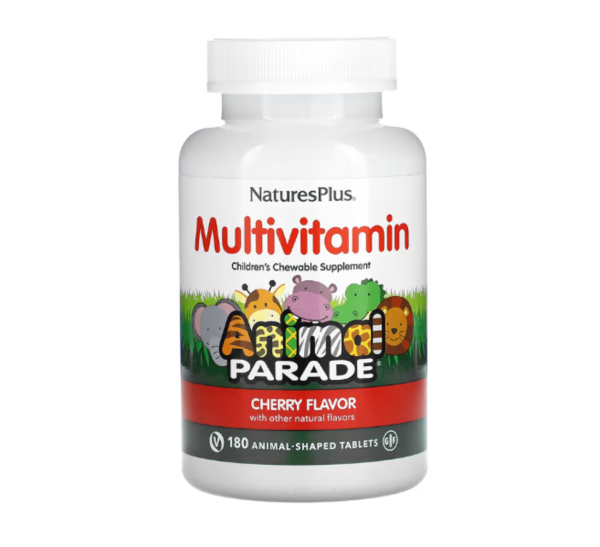 NaturesPlus, Animal Parade, Children's Chewable Multivitamin Supplement, Cherry, 180 Animal-Shaped Tablets