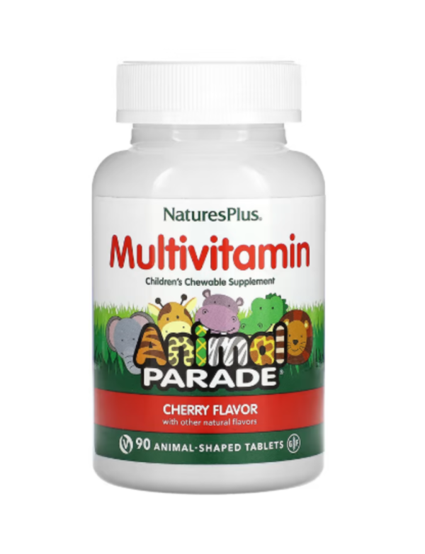 NaturesPlus, Animal Parade, Children's Chewable Multivitamin Supplement, Cherry, 90 Animal-Shaped Tablets