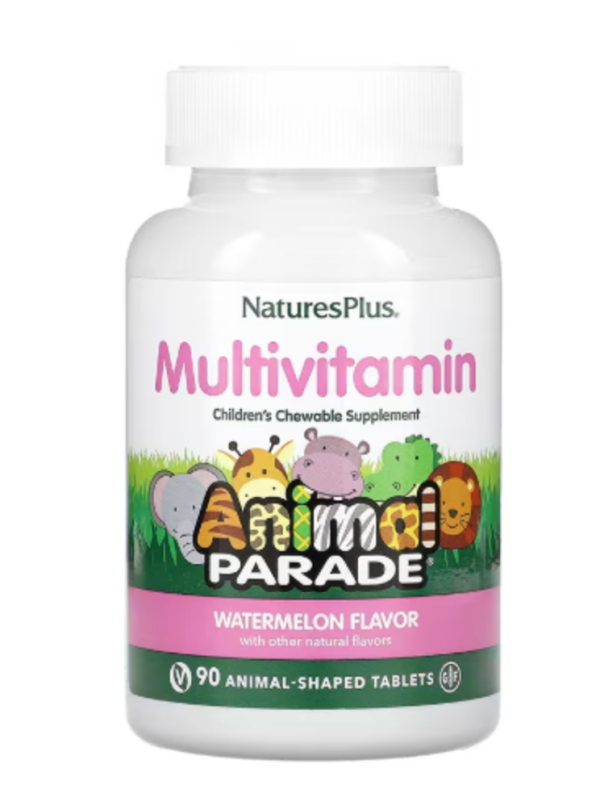 NaturesPlus, Animal Parade, Children's Chewable Multivitamin Supplement, Watermelon, 90 Animal-Shaped Tablets