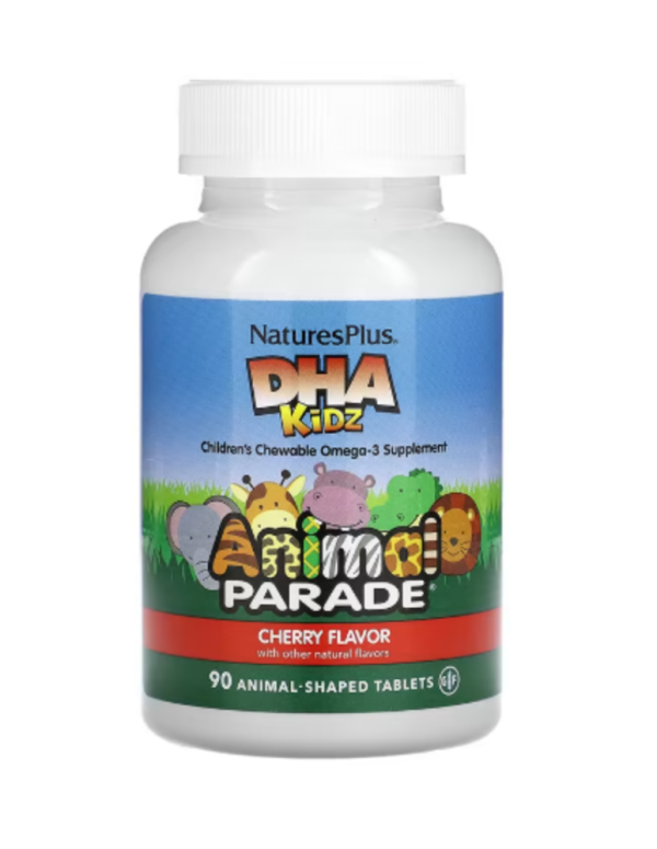 NaturesPlus, Animal Parade, DHA Kids, Children's Chewable Omega-3 Supplement, Cherry, 90 Animal-Shaped Tablets