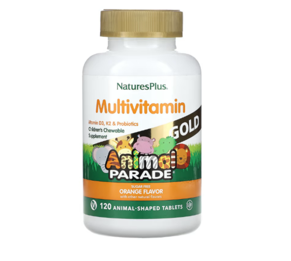 NaturesPlus, Animal Parade Gold, Children's Multivitamin, Orange, Sugar Free, 120 Animal-Shaped Tablets