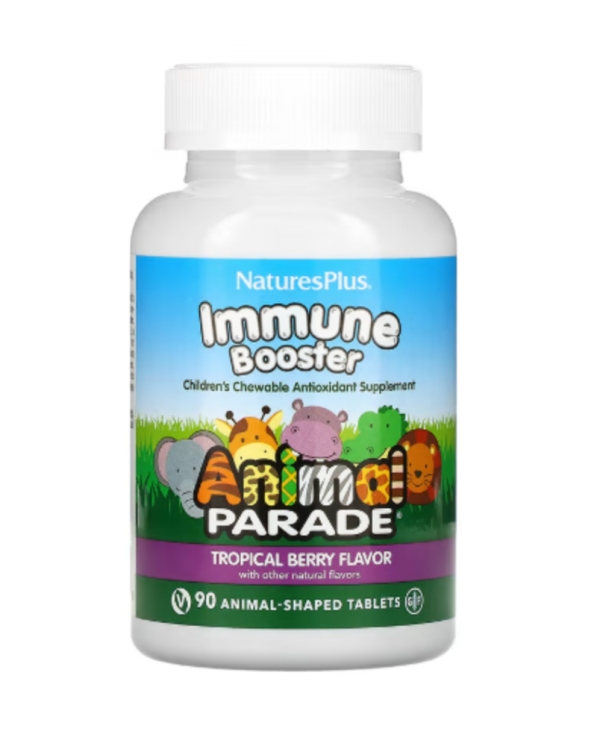 NaturesPlus, Animal Parade, Kids Immune Booster, Tropical Berry, 90 Animal-Shaped Tablets