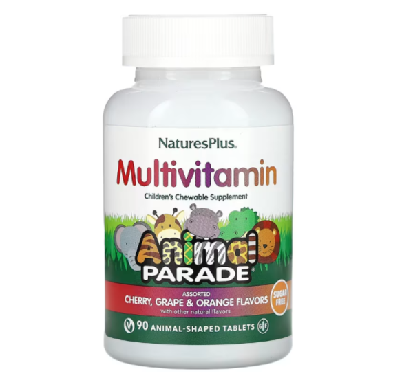 NaturesPlus, Animal Parade, Multivitamin, Children's Chewable Supplement, Cherry, Grape & Orange, 90 Animal-Shaped Tablets