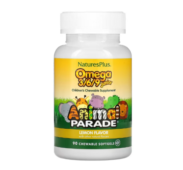 NaturesPlus, Animal Parade, Omega 3/6/9 Junior, Lemon, 90 Chewable Softgels