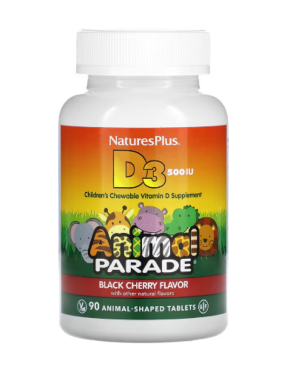 NaturesPlus, Animal Parade, Vitamin D3, Black Cherry, 500 IU, 90 Animal-Shaped Tablets