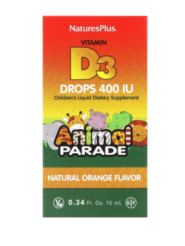 NaturesPlus, Animal Parade, Vitamin D3 Drops, Natural Orange, 400 IU, 0.34 fl oz (10 ml)