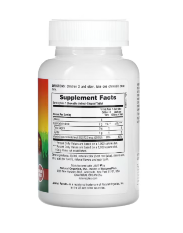NaturesPlus, Animal Parade, Vitamin D3, Sugar Free, Black Cherry, 500 IU, 90 Animal-Shaped Tablets