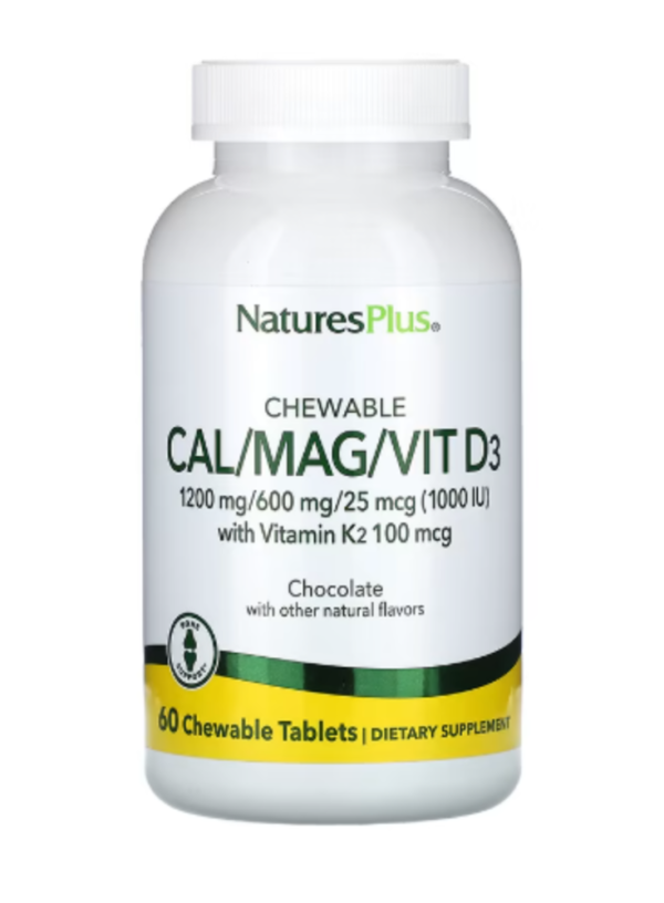 NaturesPlus, Chewable Cal/Mag/Vit D3, Chocolate, 60 Chewable Tablets