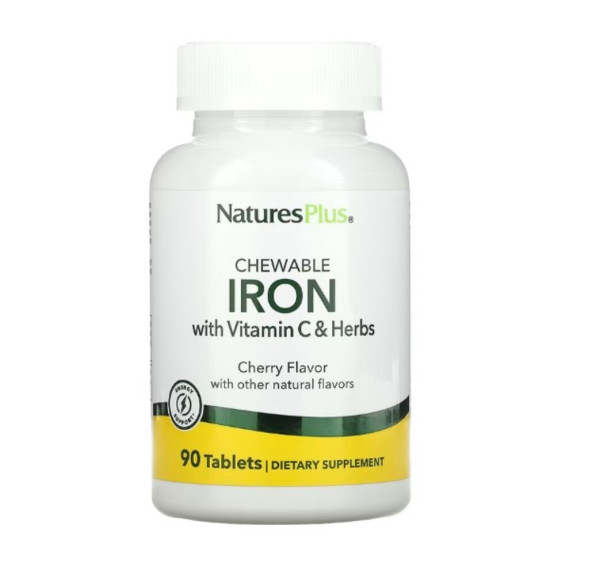 NaturesPlus, Chewable Iron with Vitamin C and Herbs, Cherry, 90 Tablets