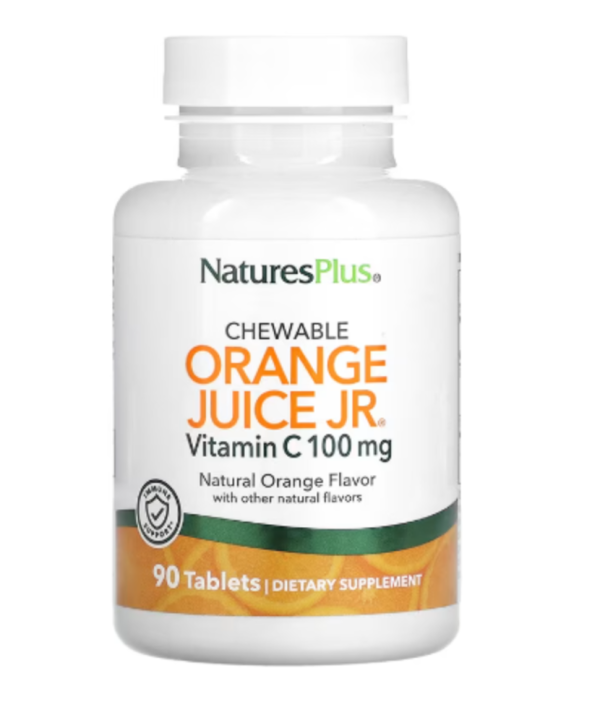 NaturesPlus, Chewable Orange Juice Jr, Vitamin C, Natural Orange, 100 mg, 90 Tablets