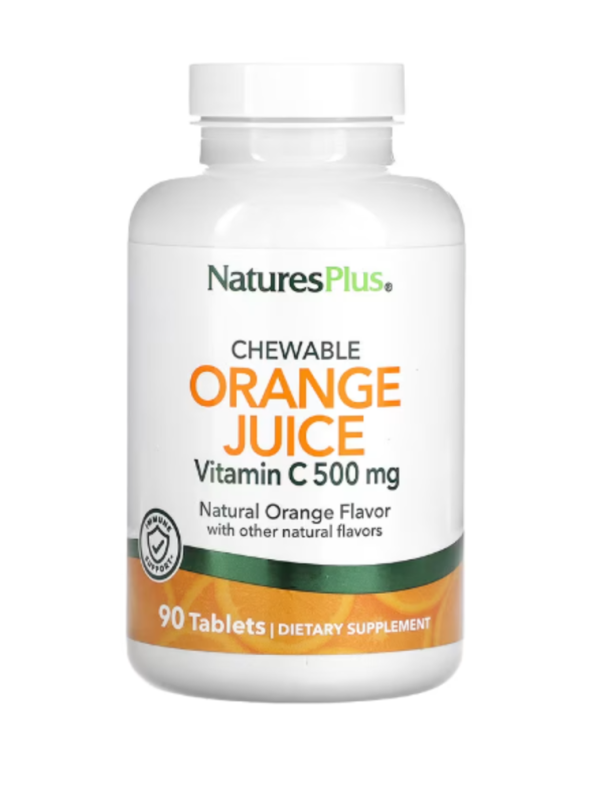 NaturesPlus, Chewable Orange Juice, Vitamin C, Natural Orange, 500 mg, 90 Tablets