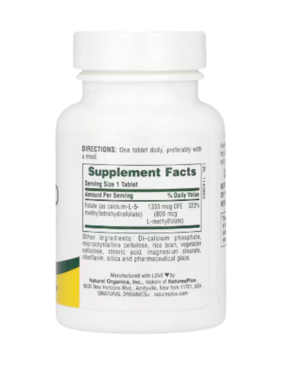 NaturesPlus, Folic Acid as Methylfolate , 800 mcg, 90 Tablets