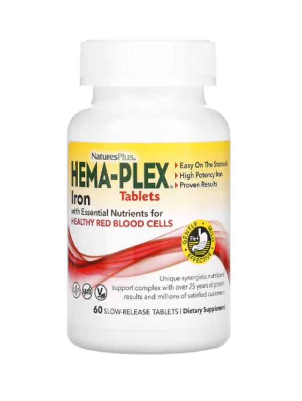 NaturesPlus, Hema-Plex, Iron with Essential Nutrients for Healthy Red Blood Cells , 60 Slow-Release Tablets