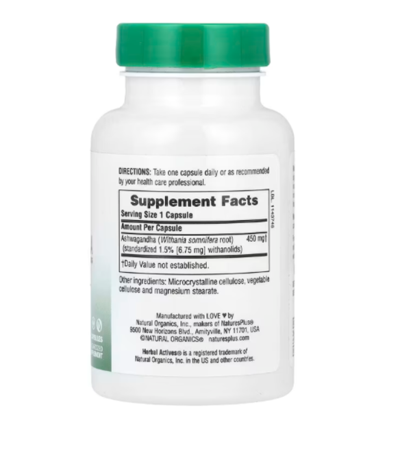 NaturesPlus, Herbal Actives, Ashwagandha, 450 mg, 60 Vegan Capsules