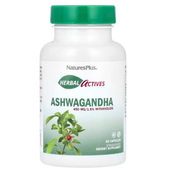 NaturesPlus, Herbal Actives, Ashwagandha, 450 mg, 60 Vegan Capsules
