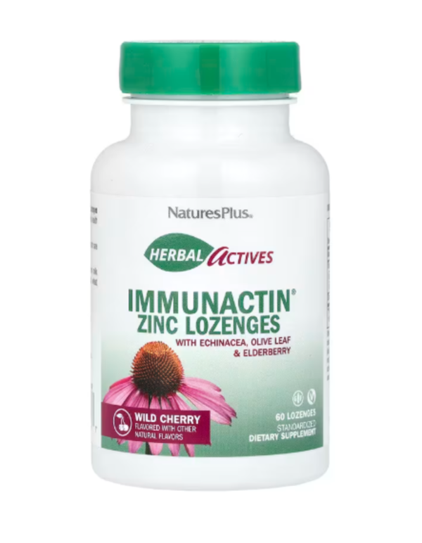 NaturesPlus, Herbal Actives, ImmunActin®, Zinc Lozenges, Wild Cherry, 60 Lozenges