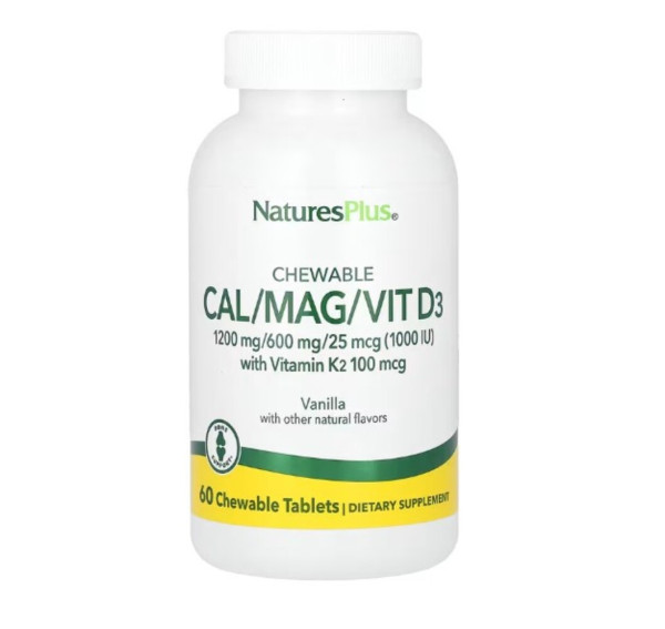 NaturesPlus, High Potency Cal/Mag/Vit D3, Vanilla Flavored, 60 Chewables