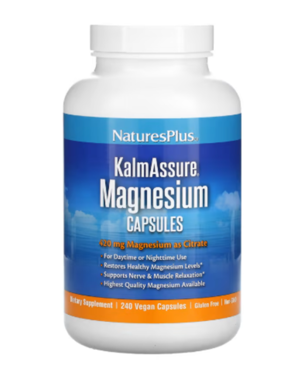 NaturesPlus, KalmAssure, Magnesium, 420 mg, 240 Vegan Capsules (105 mg per Capsule)