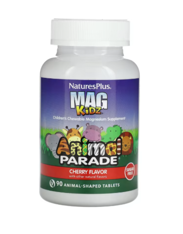 NaturesPlus, MagKidz, Animal Parade, Children's Chewable Magnesium, Cherry, 90 Animal-Shaped Tablets