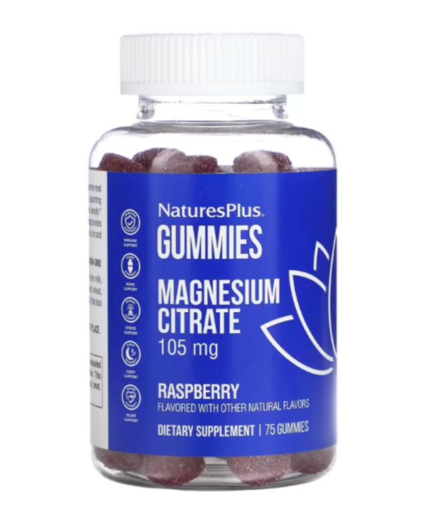 NaturesPlus, Magnesium Citrate, Raspberry, 105 mg, 75 Gummies (35 mg per Gummy)