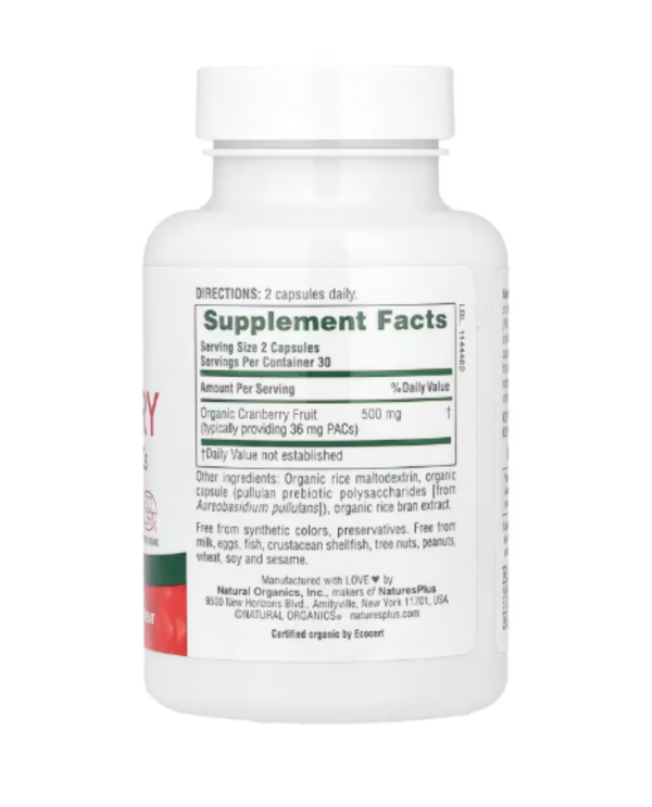 NaturesPlus, Organic Cranberry, 500 mg, 60 Capsules (250 mg per Capsule)