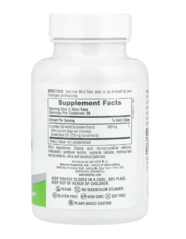 NaturesPlus, Pro Longvida®, Curcumin 1000, 60 Mini-Tabs