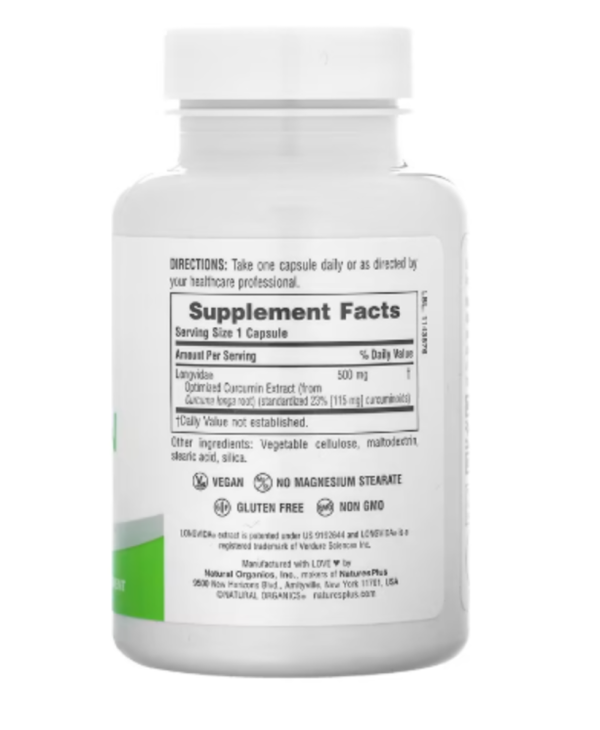 NaturesPlus, Pro Longvida, Curcumin, 500 mg, 60 Capsules