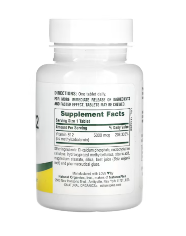 NaturesPlus, Shot-O-B12, 5000 mcg, 30 Tablets