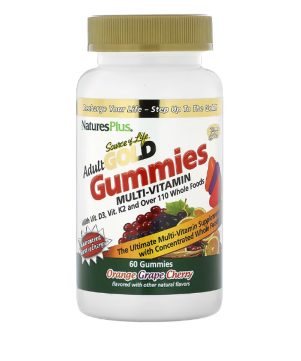 NaturesPlus, Source of Life, Adult Gold Gummies Multi-Vitamin, Orange Grape Cherry, 60 Gummies