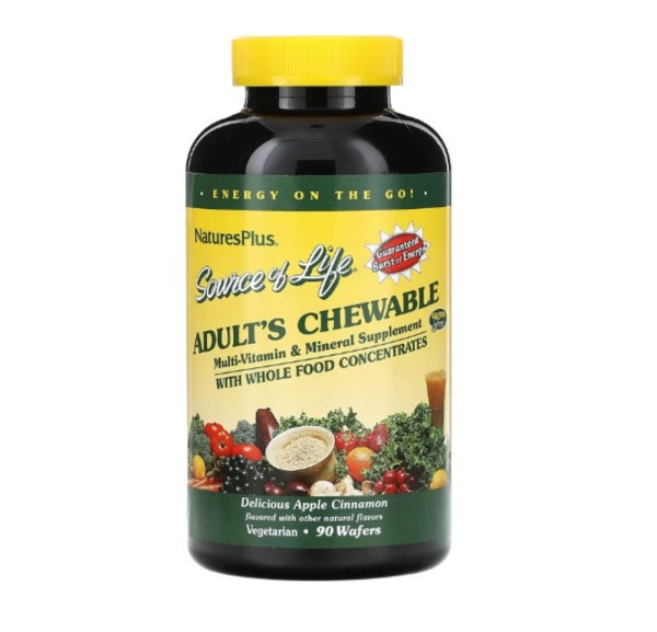 NaturesPlus, Source of Life, Adult's Chewable Multi-Vitamin & Mineral Supplement, Delicious Apple Cinnamon, 90 Wafers