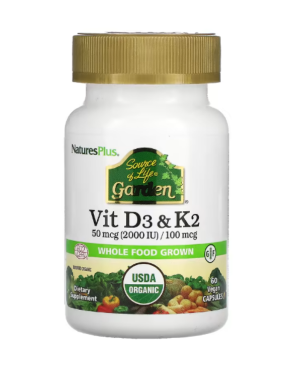 NaturesPlus, Source of Life Garden, Vit D3 & K2, 60 Vegan Capsules