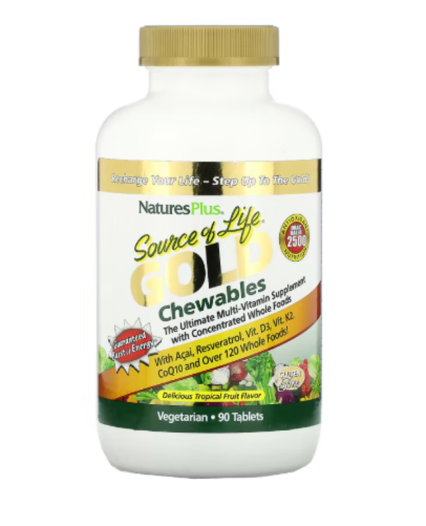 NaturesPlus, Source of Life, Gold Chewables, Delicious Tropical Fruit Flavor, 90 Tablets