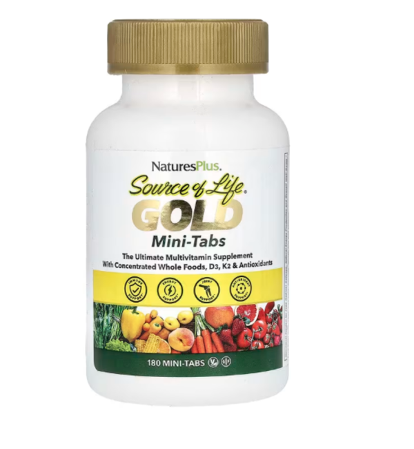 NaturesPlus, Source of Life, Gold, Mini-Tabs, The Ultimate Multi-Vitamin Supplement with Concentrated Whole Foods, 180 Tablets