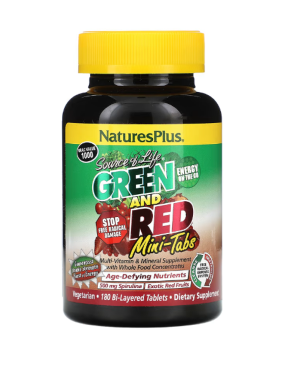 NaturesPlus, Source of Life, Green and Red Mini-Tabs, 180 Bi-Layered Tablets
