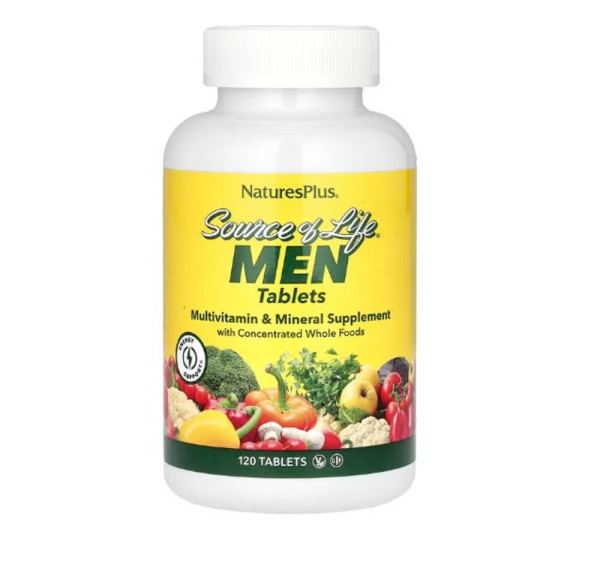 NaturesPlus, Source of Life, Men, Multi-Vitamin and Mineral Supplement with Whole Food Concentrates, Iron-Free, 120 Tablets