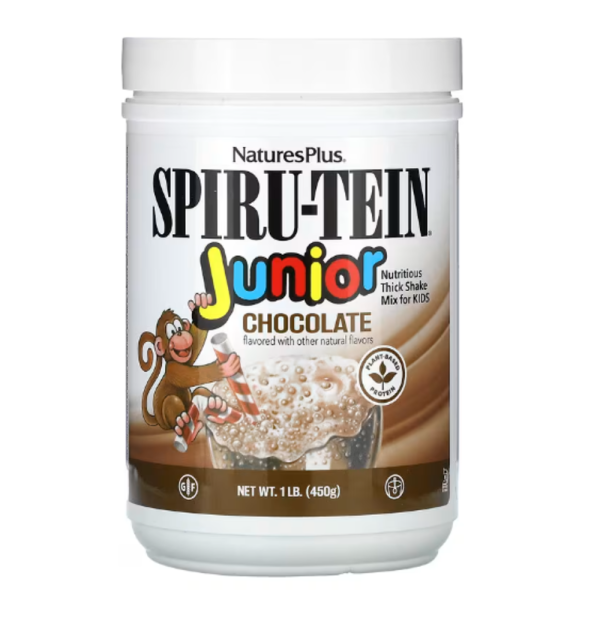 NaturesPlus, Spiru-Tein Junior, Nutritious Thick Shake Mix For Kids, Chocolate, 1 lb (450 g)