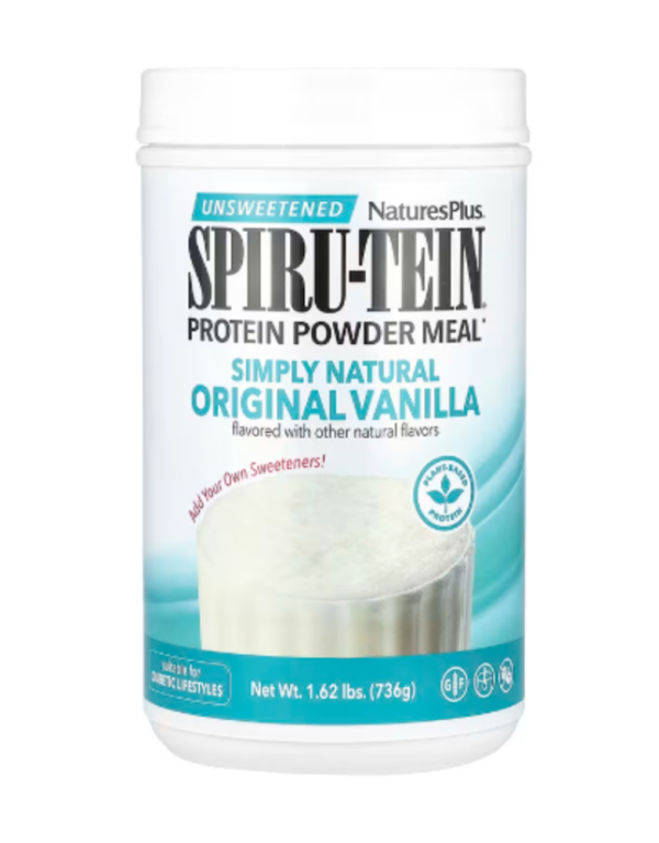 NaturesPlus, Spiru-Tein®, Protein Powder Meal, Unsweetened, Vanilla, 1.62 lbs (736 g)