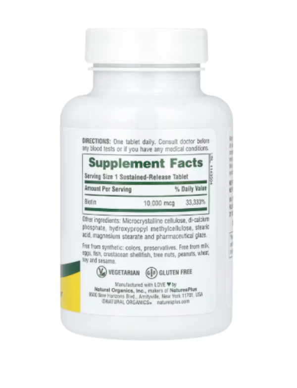 NaturesPlus, Sustained Release Biotin, 10,000 mcg, 90 Tablets