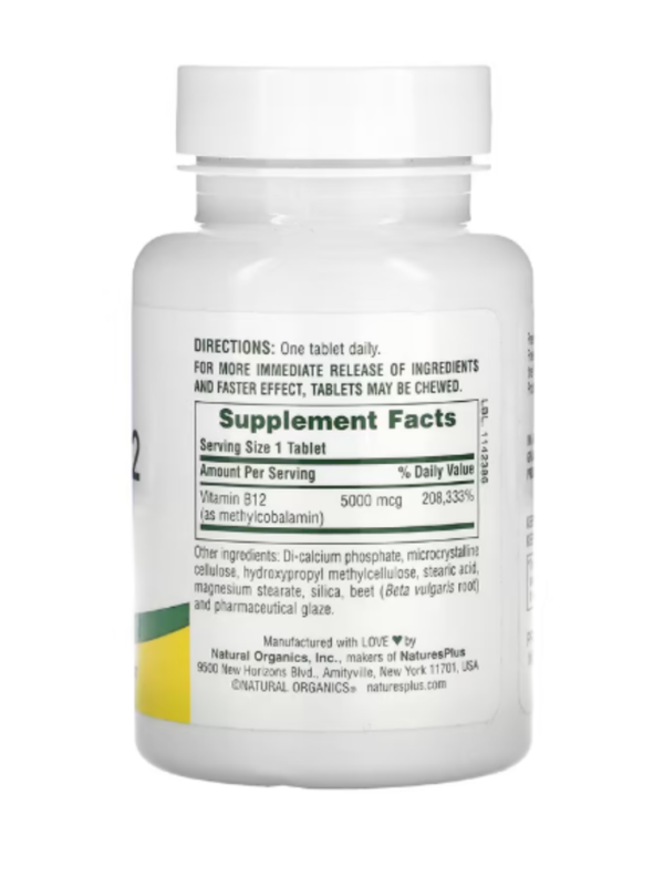 NaturesPlus, Sustained Release Shot-O-B12, 5,000 mcg, 60 Tablets