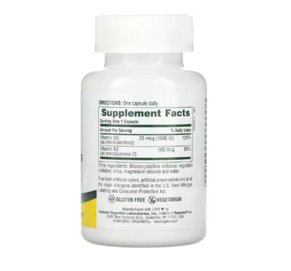 NaturesPlus, Vitamin D3 & K2, 90 Capsules