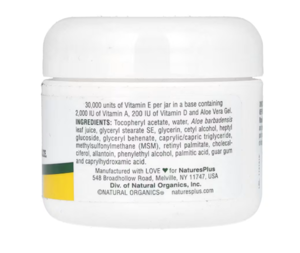 NaturesPlus, Vitamin E Cream With MSM, 30,000 IU, 2.2 oz (63 g)
