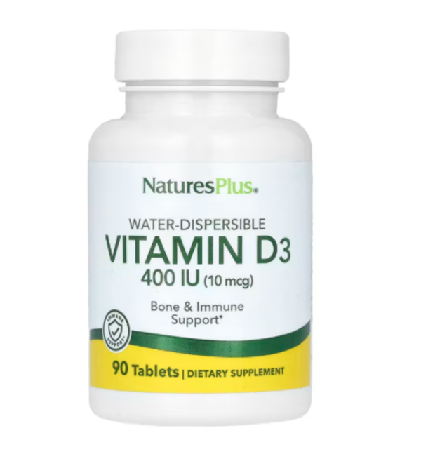 NaturesPlus, Water-Dispersible Vitamin D3, 10 mcg (400 IU), 90 Tablets