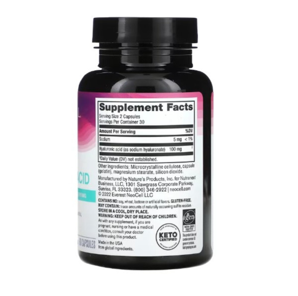 NeoCell, Hyaluronic Acid, 100 mg, 60 Capsules (50 mg per Capsule)
