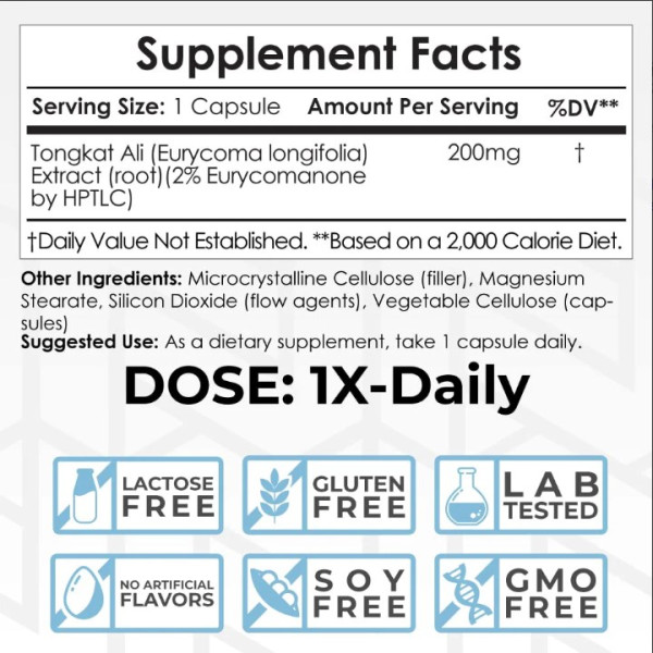 Nootropics Depot Tongkat Ali Extract 200mg  60 Capsules
